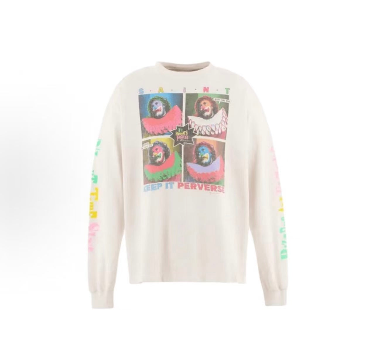 Saint Michael Vintage Clown Photo Print Cream Long Sleeve Tee