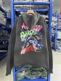Saint Michael Anarchy Print Washed Black Hoodie