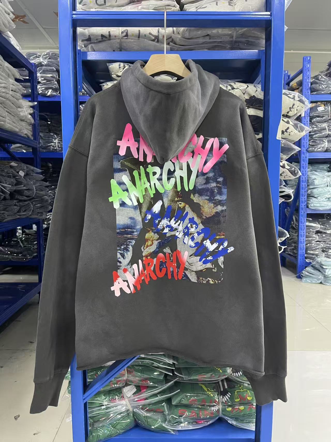 Saint Michael Anarchy Print Washed Black Hoodie