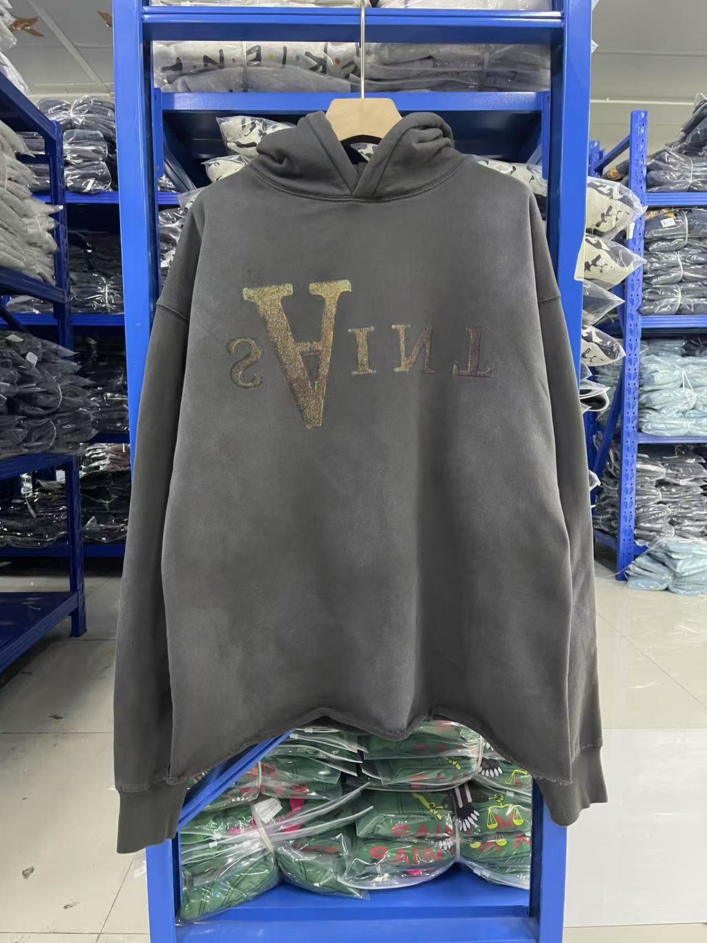 Saint Michael Anarchy Print Washed Black Hoodie
