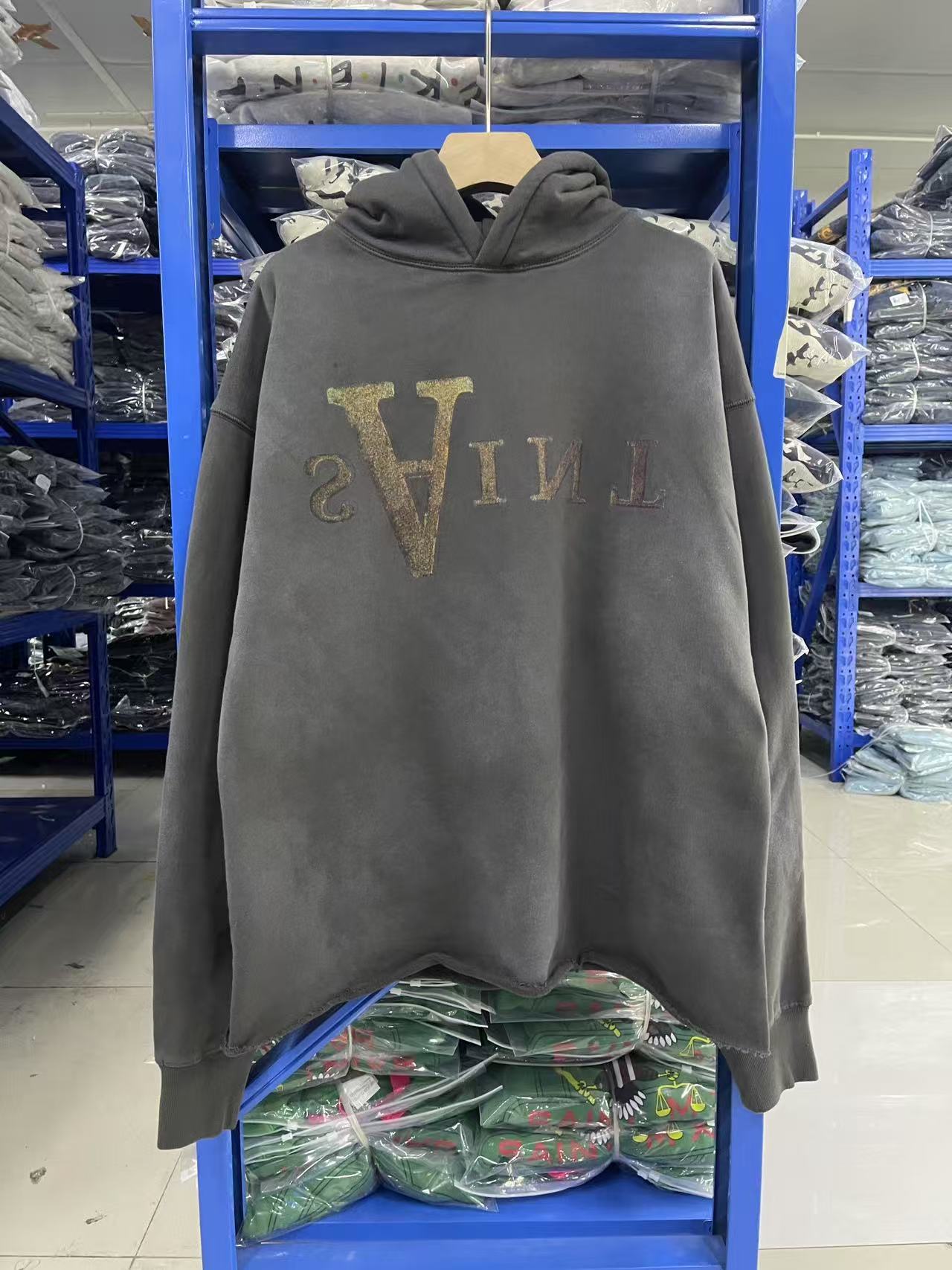 Saint Michael Anarchy Print Washed Black Hoodie